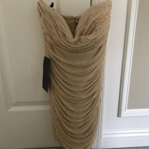 Cream and gold strapless mini dress